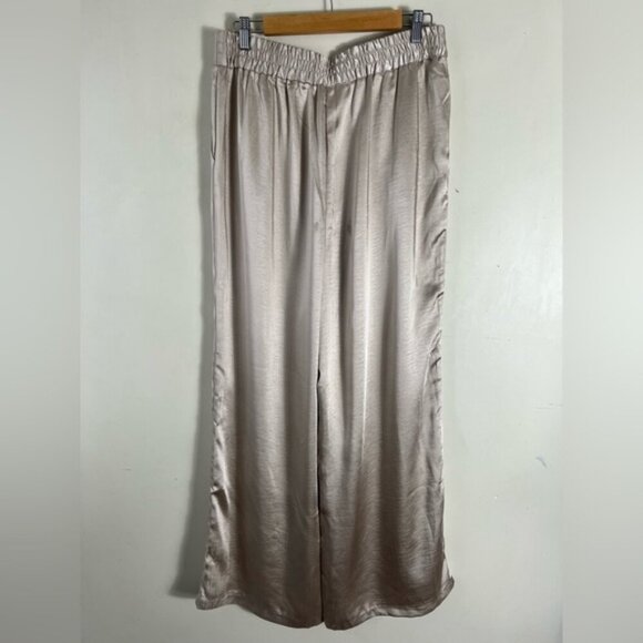 DREW By Anthropologie NWT Eva Wide Leg 90s Party Pants Baggy Satin Champagne L - Picture 4 of 15